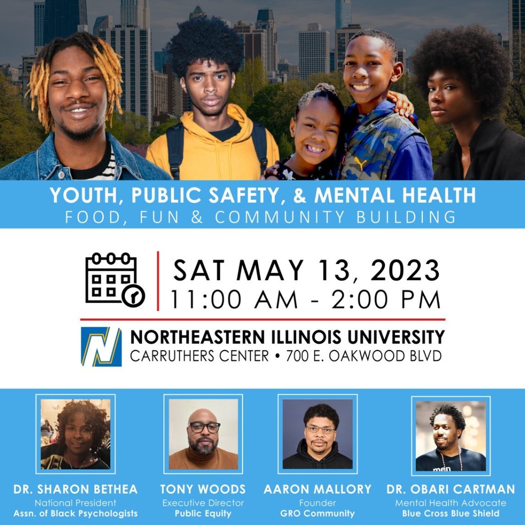 equityiskeychi's tweet photo. #Chicago: Join us for a Community Planning Forum on May 13th including, @TheABPsi National President Dr. Sharon Bethea, GRO Community Founder Aaron Mallory, and Blue Door Neighborhood Center Mental Health Advocate Dr. Obari Cartman.

#ViolencePrevention #MentalHealth https://t.co/8Na5Gkcitv