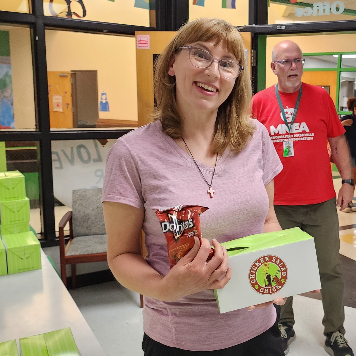 gowerpto's tweet photo. Even Principal Frazier can’t pass up Chicken Salad Chick! 
Thank you for helping us show our Gower Staff some love this week! They deserve it! https://t.co/lhD9GVDW2V