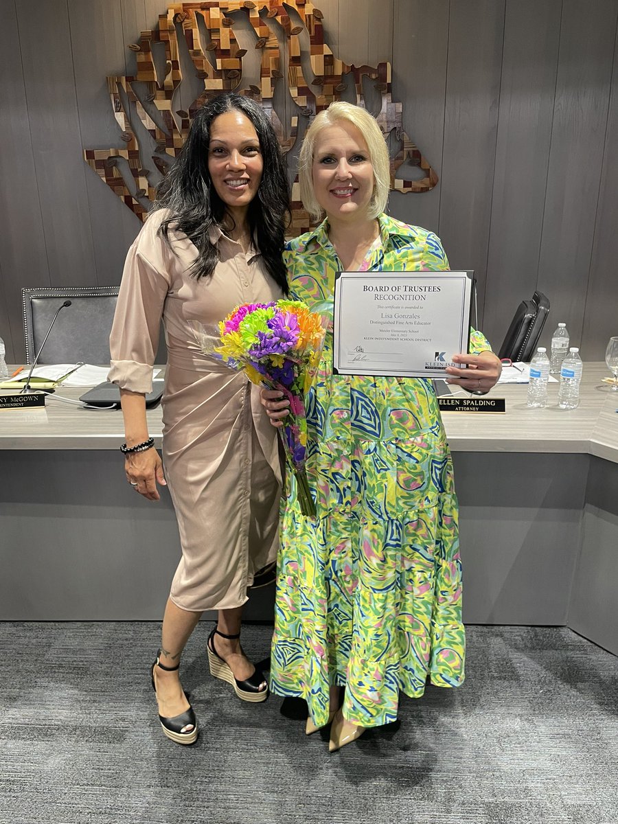 We are so proud of @Lisagon731793 for being recognized as a Distinguished Fine Arts Educator by the @KleinISD Board of Trustees!! Such a deserving honor!!!!