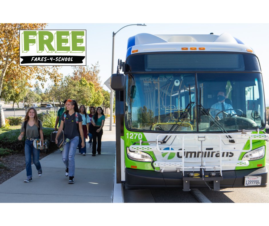 Omnitrans is excited to announce that the Free Fares for School program will continue through the 2023 - 2024 school year and has expanded countywide thanks to <a href="/goSBCTA/">SBCTA</a> funding! ⁠

Visit our blog for more information, omnitrans.org/fffs2023⁠

#FFFS #Omnitrans #SanBernardino