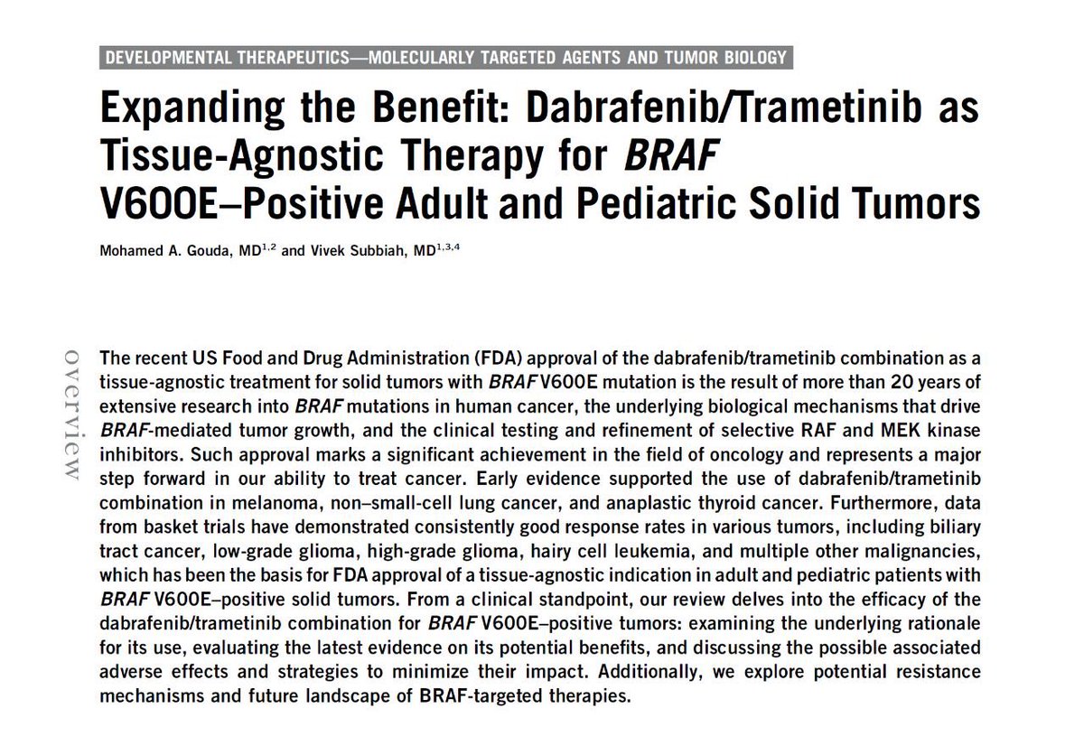 Glad to contribute with Dr @VivekSubbiah to the 2023 @ASCO Educational Book by discussing the tissue-agnostic use of #dabrafenib plus #trametinib in patients with #BRAF V600E mutated cancers!
Now published online at: ascopubs.org/doi/abs/10.120…