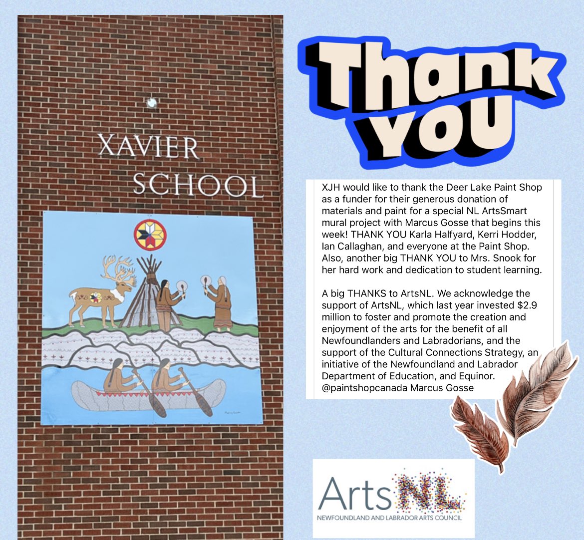 JodeenCassell's tweet photo. Artist Marcus Gosse visited Xavier. We are loving the new addition to our building and the rich learning that came from this partnership. https://t.co/Ncf7CDKaOy