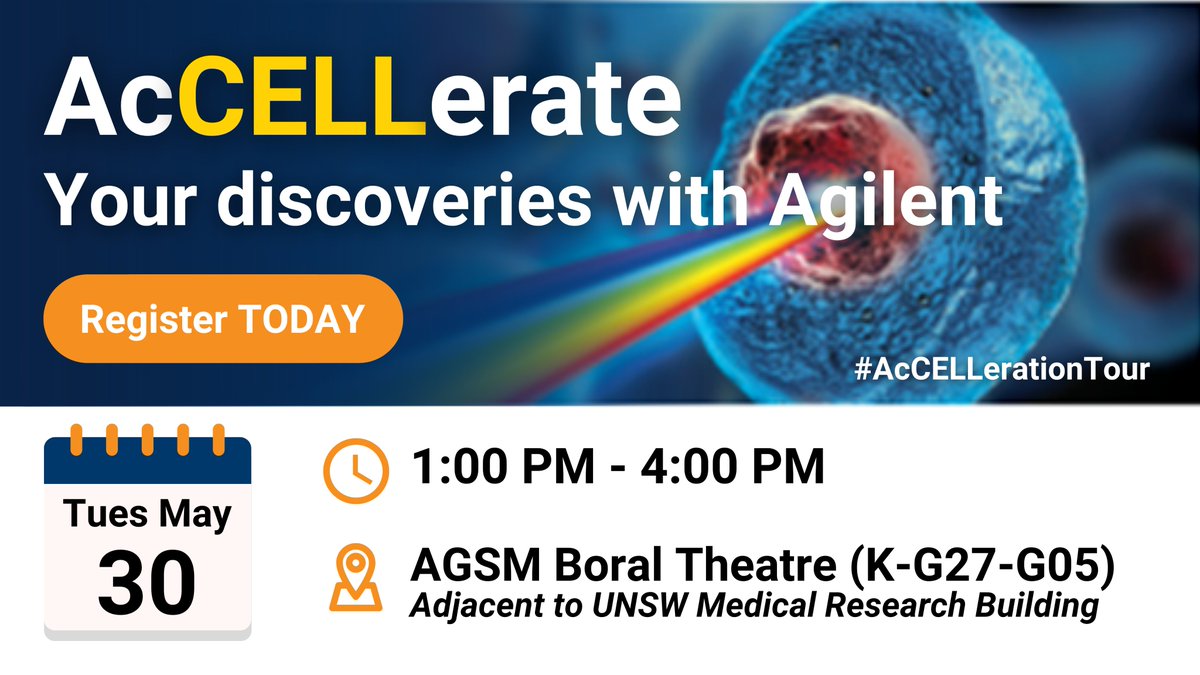 mscienceaustnz's tweet photo. Join our @Agilent #AcCELLerationTour!  Hear from the experts in imaging, real-time cell analysis, flow cytometry and multi-mode detection. 

RSVP: https://t.co/hR2zjLY26a

#Imaging #Microscopy #CellAnalysis #FlowCytometry @UNSWScience @UTS_Health @CPC_usyd @WestmeadInst https://t.co/1WQdowE1Ri