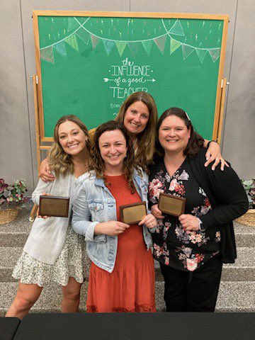 Congrats to Belmont’s 2023 Teacher of Excellence award winners: Molly Brandenburg, Emily Stiles &amp; Jenna Merriman #usd232 #BEBulldogs