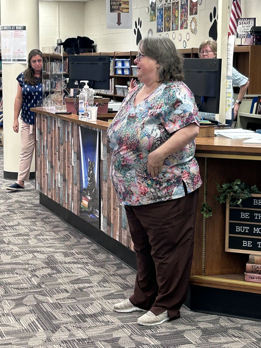 spms_panthers's tweet photo. Today was a bittersweet. Nurse Karen is retiring at the end of the school year. We hope you enjoy retirement, but you will be missed. Thank you for everything. https://t.co/nLeNUBozyy