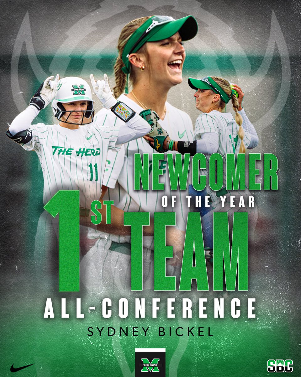 HerdSB's tweet photo. Taking the league by storm! 

Sydney came in and impacted the Herd immediately in 2023. From her smooth play at short, to her all-around approach at the plate. 

Congrats to Sydney Bickel for being named the Conference Newcomer of the Year and to the All-Conference First Team! https://t.co/FhadNMrb3K
