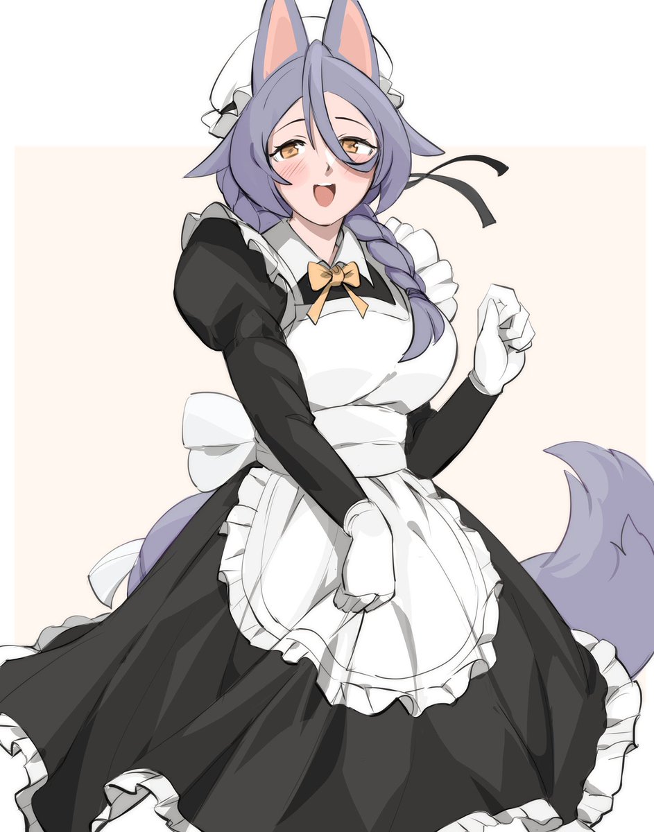 1girl animal ears solo maid apron gloves tail  illustration images
