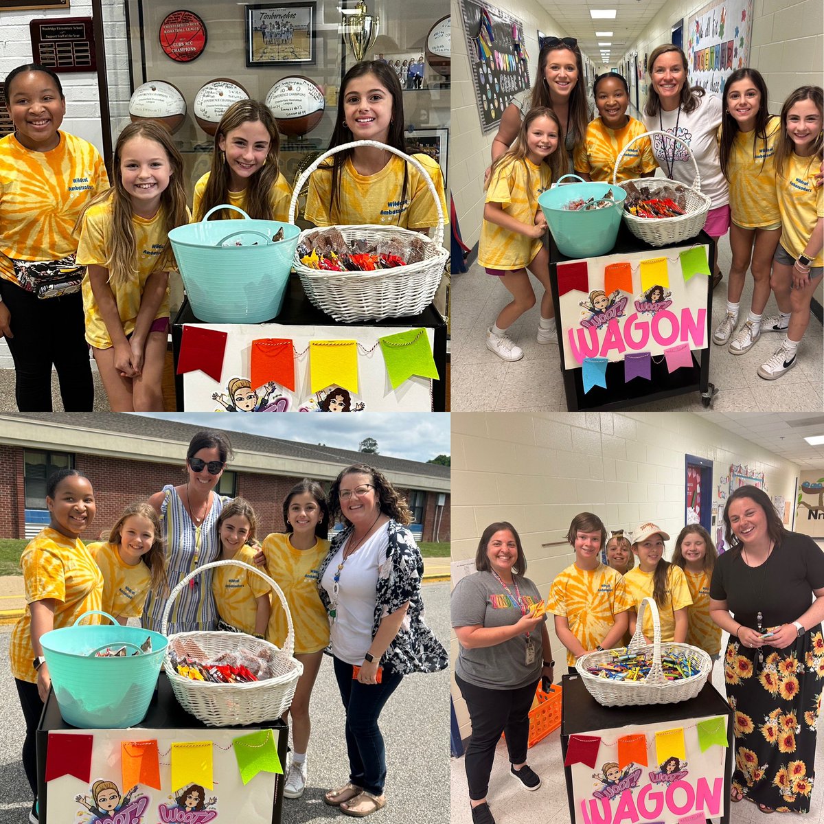 Our 5th Grade Ambassadors have loved bringing the Woot Woot Wagon to our teachers Monday and Tuesday! 💙💛🐾 #TeacherAppreciationWeek