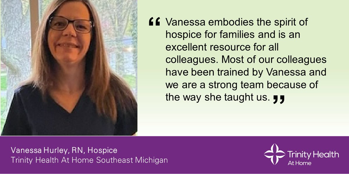 TrinityHealthAH's tweet photo. #NursesWeek gives us opportunity highlight our awesome nurses including hospice RN Vanessa H. of Trinity Health At Home Southeast MI. She’s a true teacher, and we're grateful for the significant impact she has made for our colleagues, patients and families. https://t.co/W9gWniGUfi