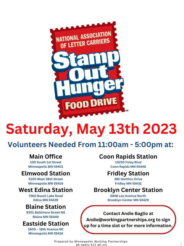 Save the date! Saturday, May 13th, volunteers are needed for the Stamp Out Hunger Food Drive. If you are unable to volunteer, you can place a box or can of non-perishable foods next to your mailbox before your letter carrier arrives. 

#communism #CPUSA #YCL #StampOutHunger