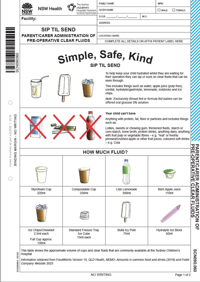 pmblack29's tweet photo. @SipTilSend Parent/caregiver forms are proving very useful for #siptilsend implementation at Sydney Children’s Hospital.   Giving some autonomy to the families during the stressful preoperative period. https://t.co/d3XabxpR6Q