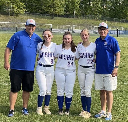 A perfect day to recognize our 3 SENIORS - #24 Maggie Mullins, #9 Lindsay Keane and #22 Peyton Andryshak (co-capt)!

Also picked up another important league win, beating Monticello 17-0. Rookie Addi Freiberger struck out 5 in earning her 1st varsity “W”. <a href="/GCSDAthletics/">Goshen Athletics</a>