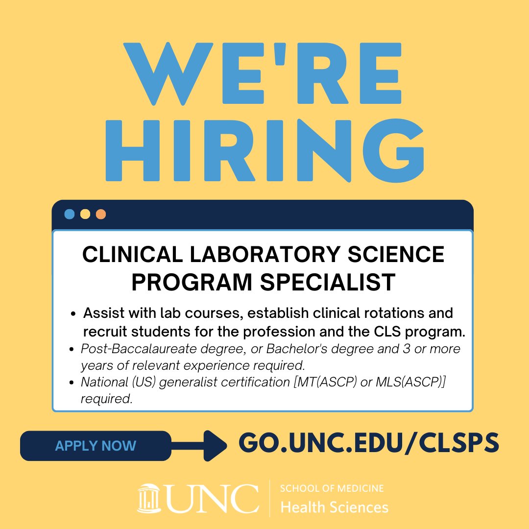Join our team!  We are searching for a CLS Program Specialist - see more details at go.unc.edu/CLSPS