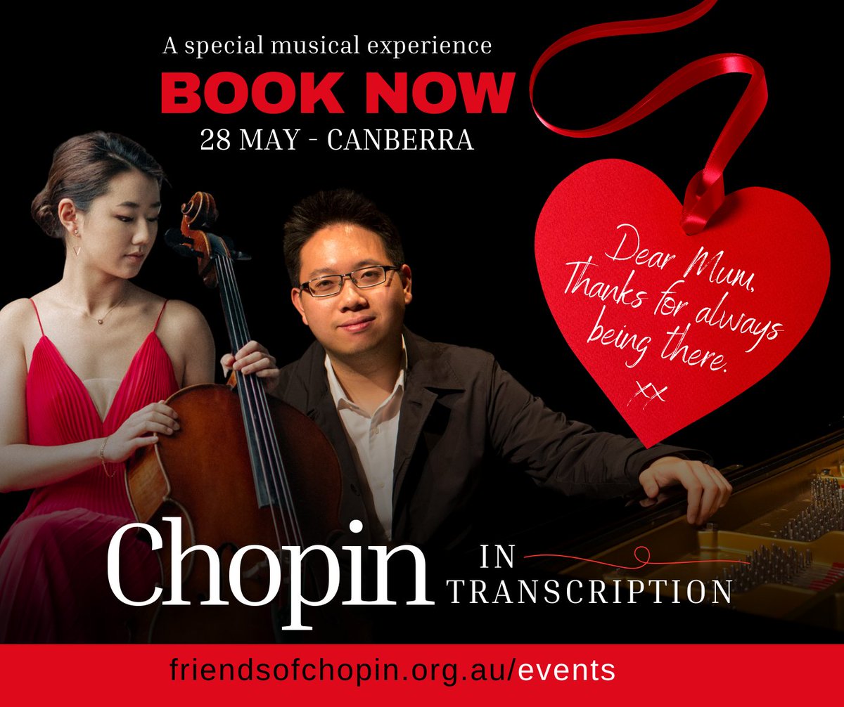 FriendsofChopin's tweet photo. Still looking for how to spoil mum this Mother's Day?
This performance is sure to delight.

Chopin in Transcription
28 May, 2023 — 3pm-4:30pm
All Saints Church, Ainslie

Join us after the performance for complimentary refreshments: 4:30pm-5:30pm
Book: https://t.co/txyXOAvxrv https://t.co/HFIW3iHbiZ