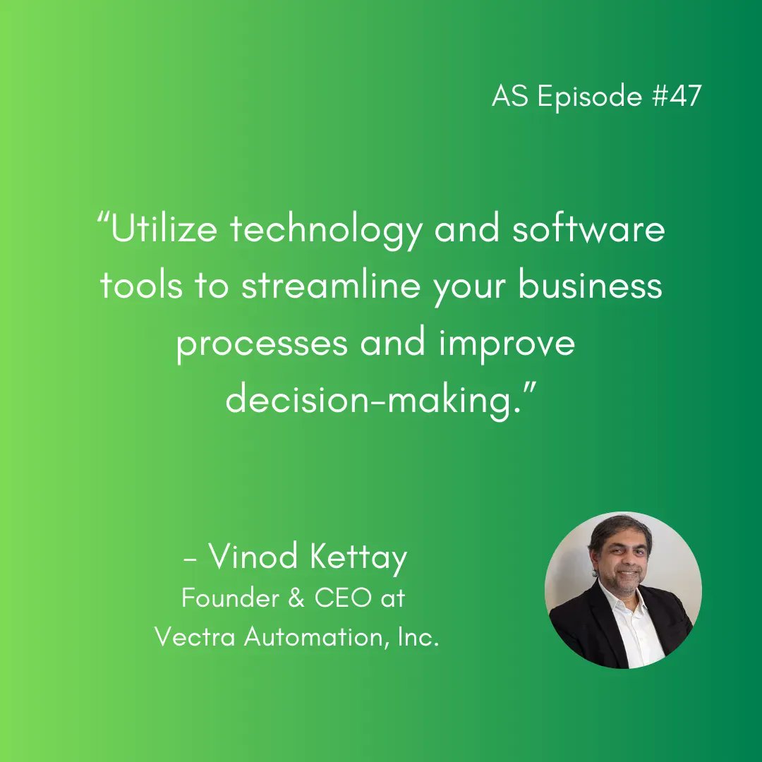 AutomatingS's tweet image. “Utilize technology and software tools to streamline your business processes and improve decision-making.” - Vinod Kettay | CEO of Vectra Automation #VinodKettay #VectraAutomationInc #JoeLangton #AutomatingSuccess #Podcast #Robotics #Landscaping #LandscapingDesign #AI