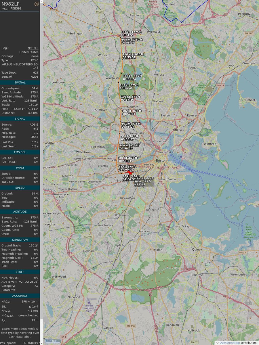 PlaneBoston's tweet image. ICAO: #ADB392
Flt: #N982LF #AIRMETHODS
First seen: 2023/05/09 20:57:51
Min Alt: 875 ft MSL
Min Dist: 1.8 nm

#planefence #adsb - planefence.com
globe.adsbexchange.com/?icao=adb392