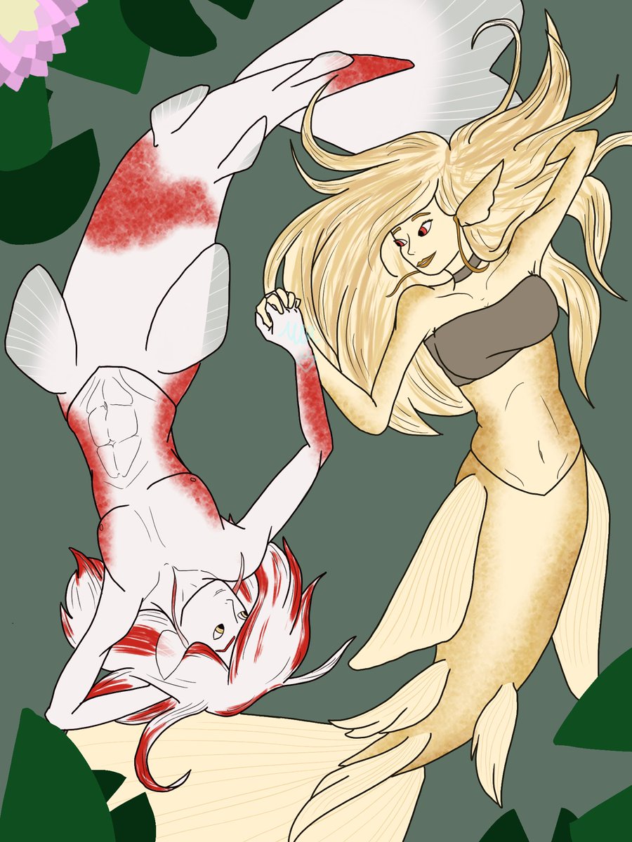 Th3FoxQu33n's tweet photo. I keep telling myself to not make these so complex but here I am! Counting this as days 7 and 8 because its two mermaids. They’re Koi and they’re in love <3
.
.
.
.
.
.
#mermaid #mermay #koi #koimermaid #digitalart #digitalartist #oc https://t.co/qBpfCEMttp