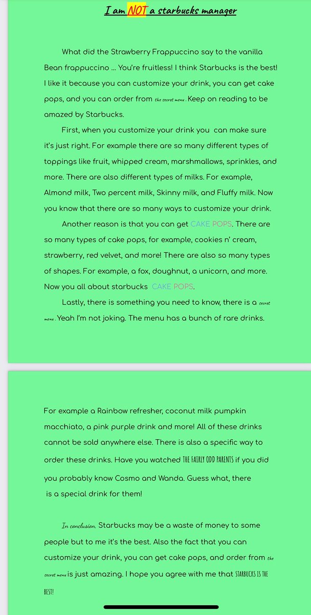 ChefProUSA's tweet image. #Starbucks my #fourthgrader daughter shows her #opinion on “why Starbucks is best place for #drinks” @jessicamandelbaum @lestergesteland