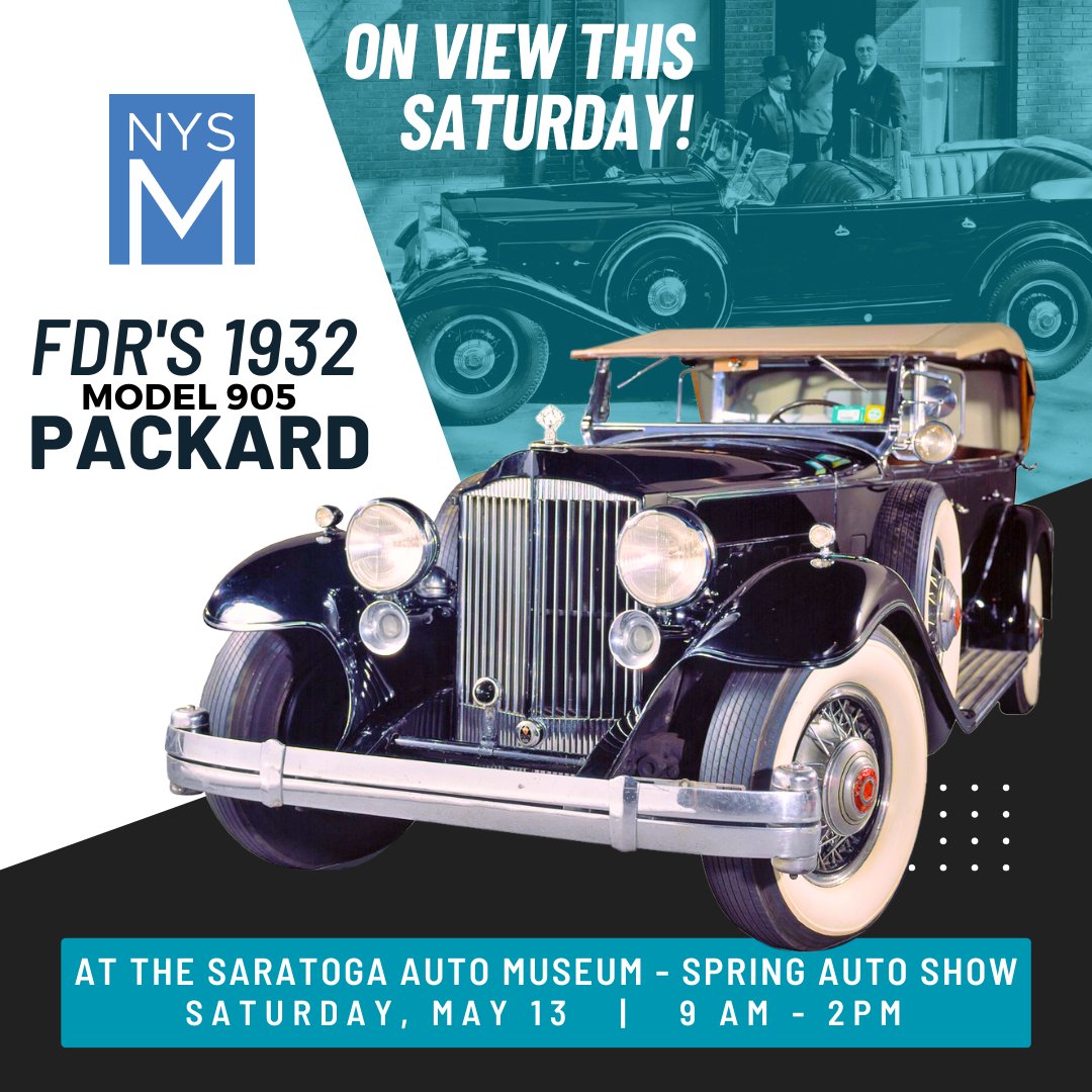 nysmuseum's tweet photo. The NYSM’s 1932 Packard, which belonged to then Governor Franklin D. Roosevelt, will be making a special appearance this Sat, May 13 from 9am-2pm at the Spring Auto Show in Saratoga, hosted by the Saratoga Auto Museum. 

Or check out the Packard virutally: https://t.co/2EVd9ljGH7 https://t.co/Za2V3E8nox