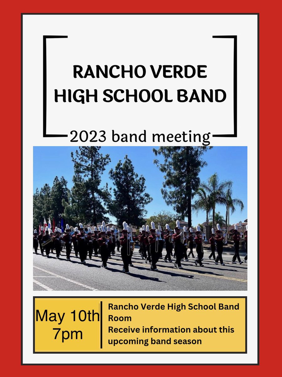 RVCR Marching Band Meeting.  Join band. Bring a friend.