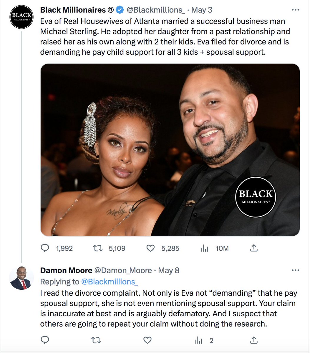 Here is an interesting illustration of how a lie can move so much faster than the truth does. I read the complaint in this case and know for certain that the woman did not request spousal support. But the lie has been seen 10 million times, and my claim has been seen twice! #RHOA