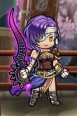 Calmly holding spooky evil sword.