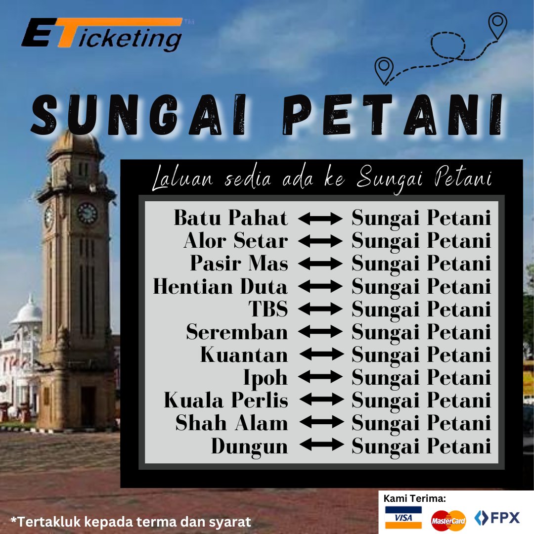 eticketing_my's tweet photo. JOM KE SUNGAI PETANI ❗❗❗
Dengar2 ada banyak tempat makan menarik kat sana kan ? 😋😋
Cepat suggest kedai makan apa yang ada kat sana !! Min nak pegiii 🤣 

Jom ajak kawan2 cari makan kat Sungai Petani 😍👏🏻👏🏻
Tempah tiket anda di https://t.co/H5KK9sybrt sekarang !!! https://t.co/9QGwgprt4q