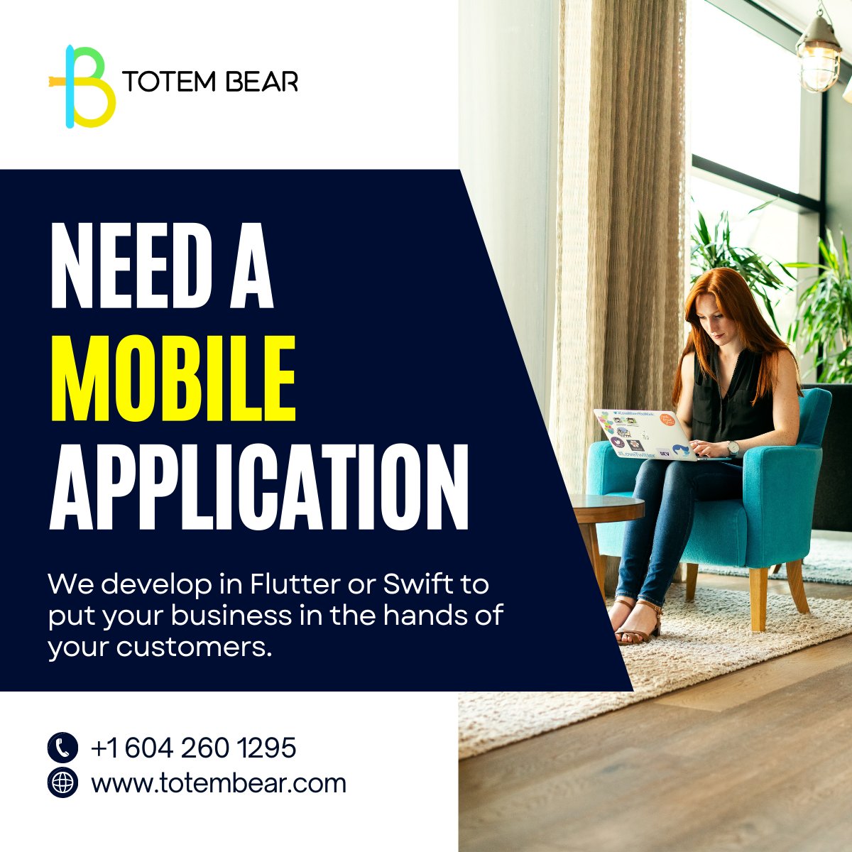 We create mobile apps in Flutter or Swift to put your business in your customers' hands. 

#MobileApplication #FlutterDevelopment #SwiftDevelopment #UserFriendlyApp #BusinessNeeds  #TotemBear #LaunchAcademyHQ #Canada #Vancouver