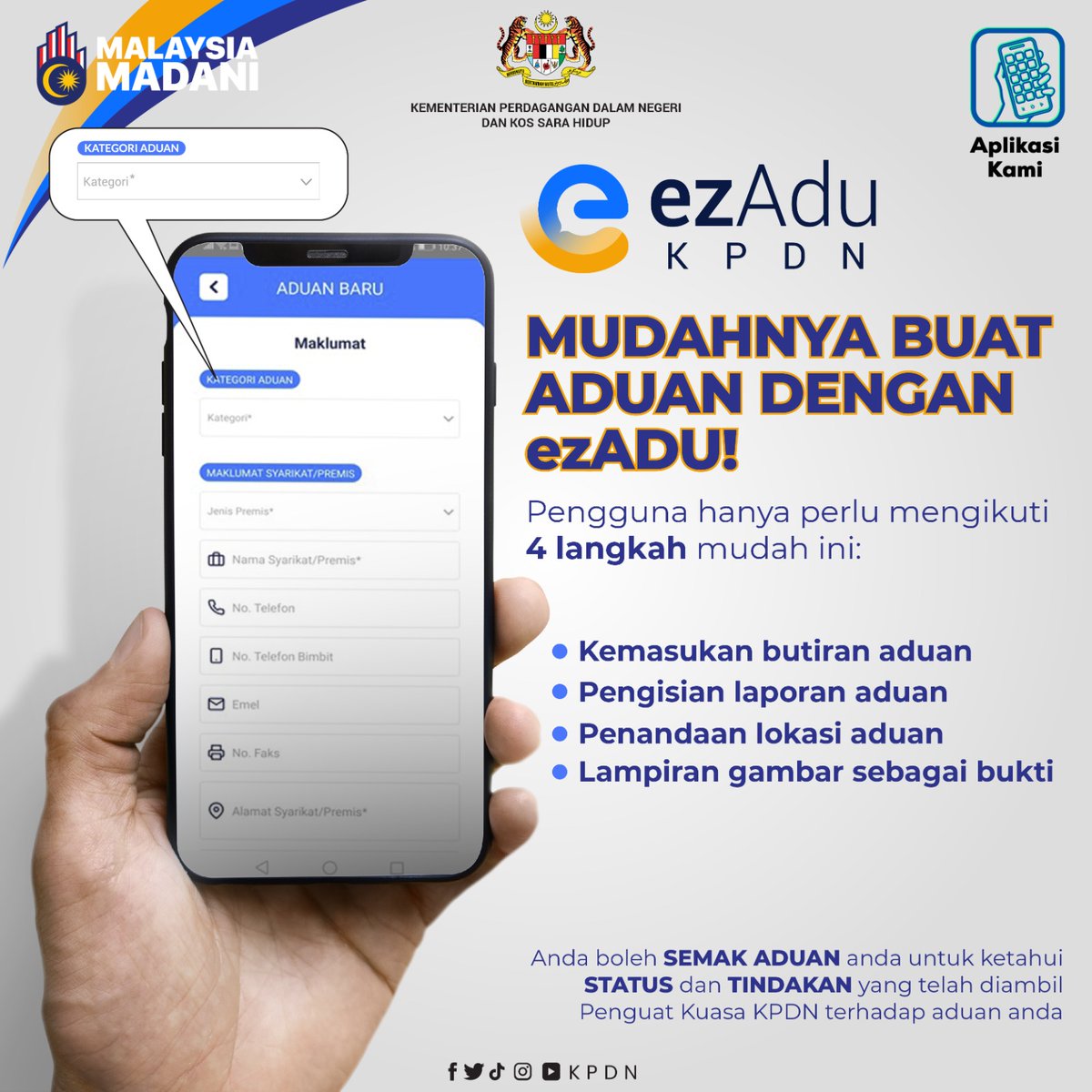 KPDN_HQ's tweet photo. BUAT ADUAN MUDAH DENGAN ezADU KPDN
Pengguna hanya perlu mengikuti 4 langkah ini.
semoga bermanfaat
#KPDN #Aduan https://t.co/swOZ1C1WjU