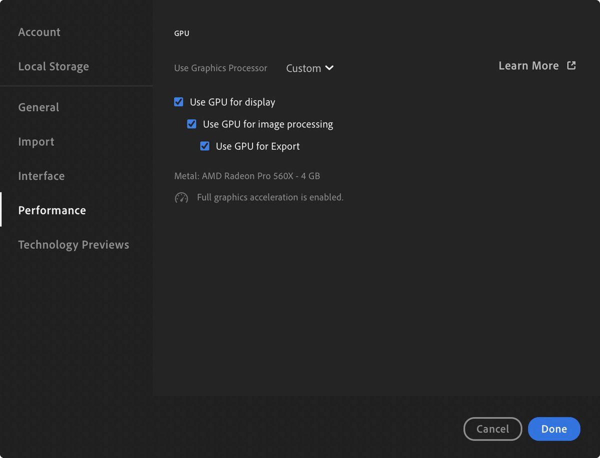 sGeekBlog's tweet image. In these cases, if you have a top o pre-top #Intel-based #MacBookPro15, I’d recommend using a discrete #GPU acceleration enabled in #LightroomCC, on the latest #macOSVentura to decrease the #CPU &amp;amp; #RAM overheating &amp;amp; increase their lifespan. Not tested on any #ARM #MacBookPro.