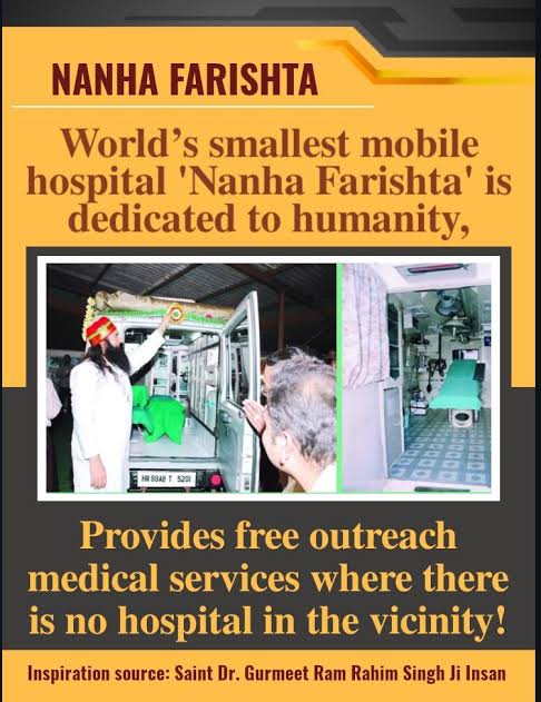 #NanhaFarishta is the smallest hospital in the world,but it's the biggest in saving lives.This easily movable mobile hospital provides medication&treatments,to tackle any emergency in remoteareas. It has almost every modern facility.
#HospitalOnWheels
Saint Gurmeeet Ram Rahim Ji