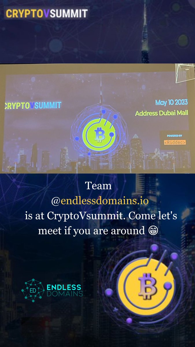 endlessdomains's tweet photo. Team @endlessdomains.io is at @dmsummit. Come let's meet if you are around 😁
#cryptovsummit #Dubai #crypto #btc https://t.co/B20FUUNNiE