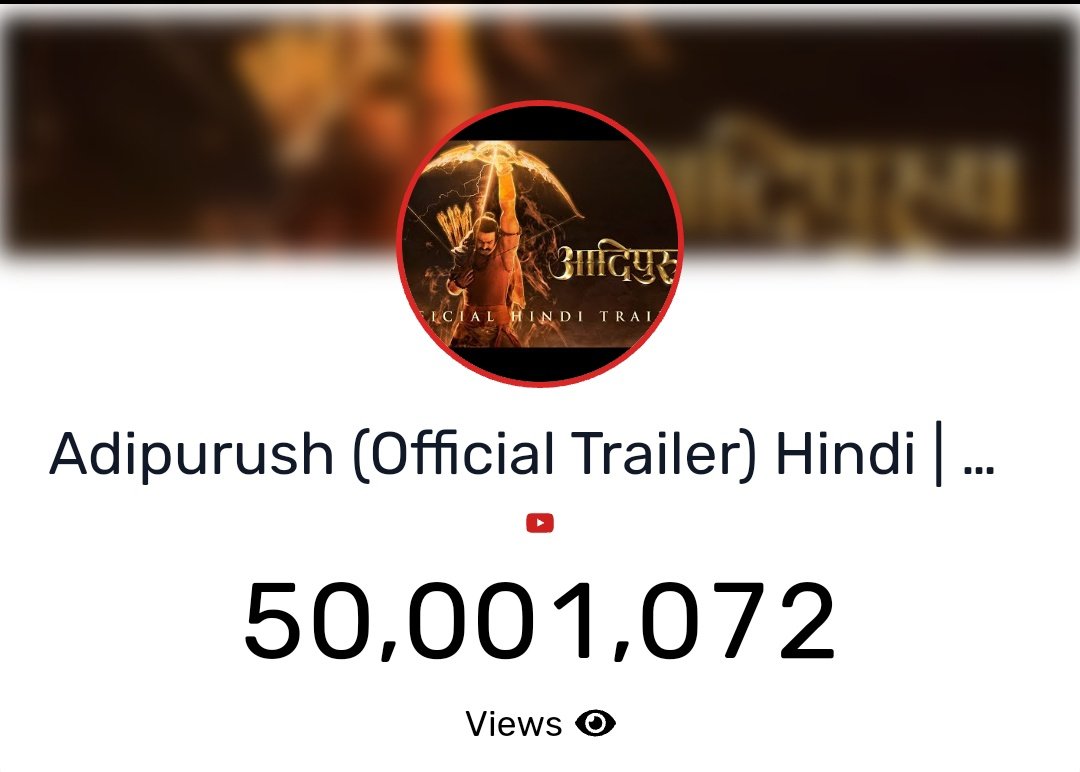 TrendsPrabhas's tweet photo. 5,00,00,000 views and counting for historic #Adipurush Hindi trailer 🔥🔥🔥💥
#AdipurushTrailer #Prabhas 🏹
Jai shree Ram 🏹 https://t.co/WPUPzL46Hi