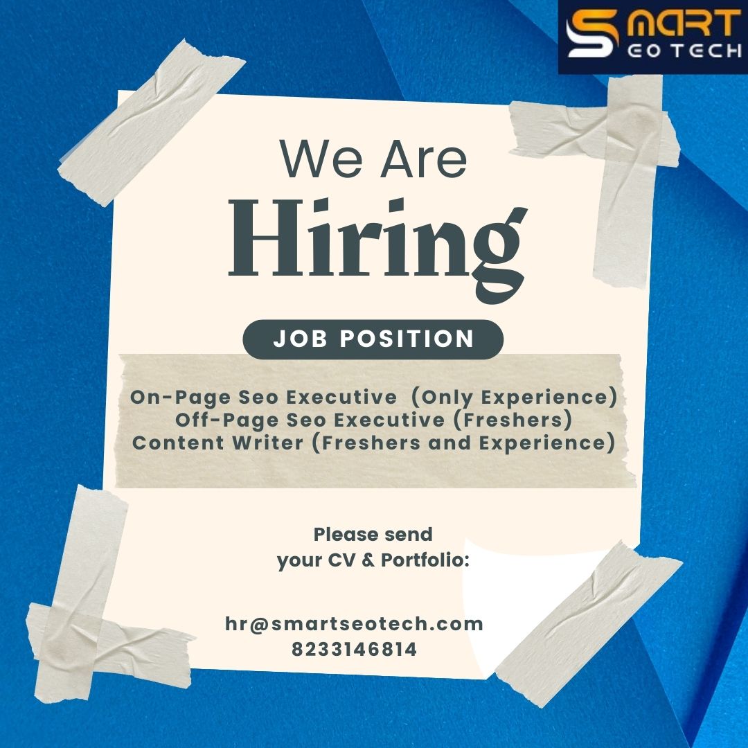 _smartseotech's tweet image. Hello Everyone!!
We are hiring for the following positions:-
#digitalamarketing #onpageseo #offpageoptimization #contentwriterjaipur #onpage #seocontent #seoexecutive #marketingcareers #jaipur #workfromoffice #jaipurhiring