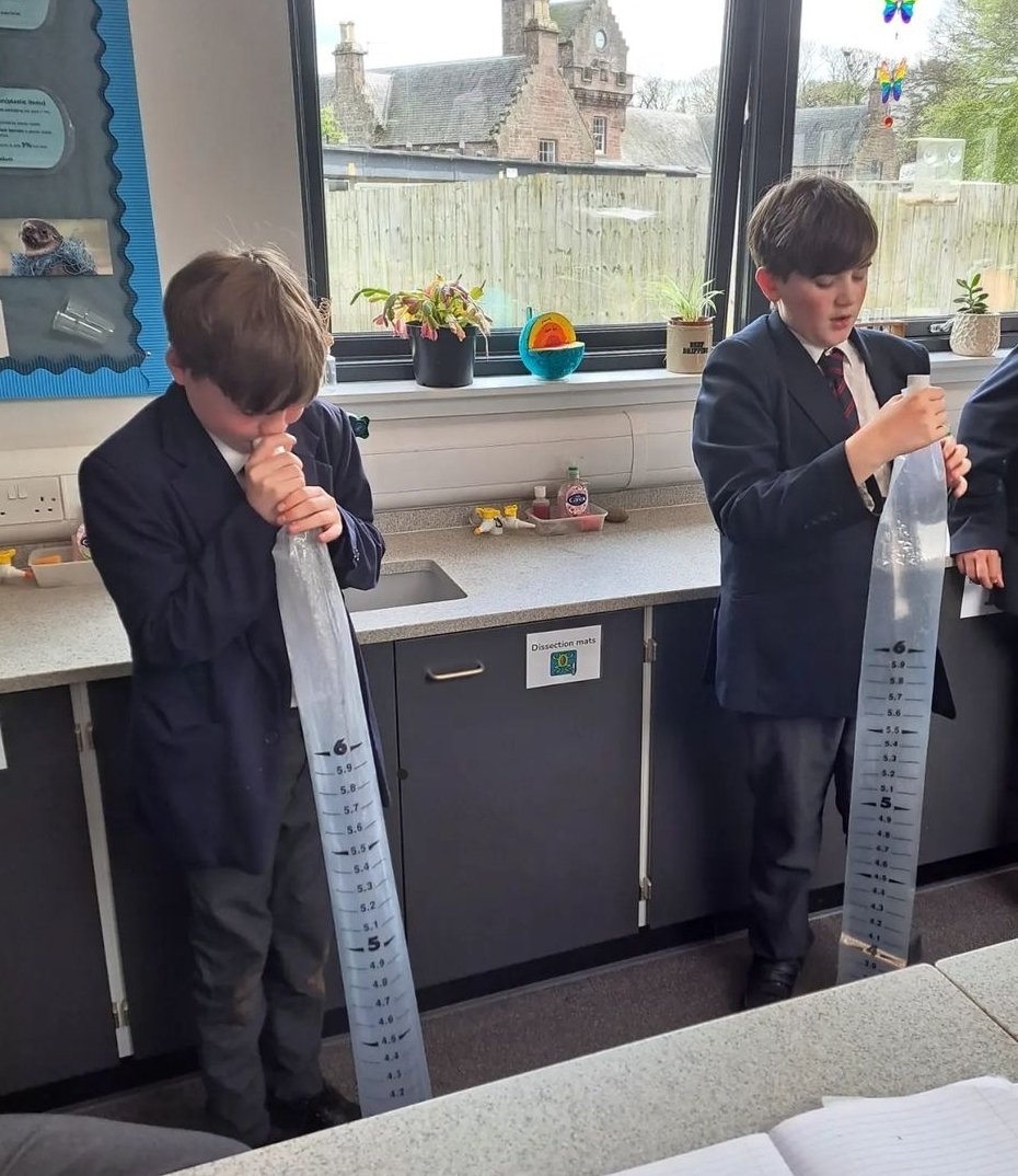 S1 Biology were learning about the respiratory system today and took measurements of their peak flow and lung volume 🫁