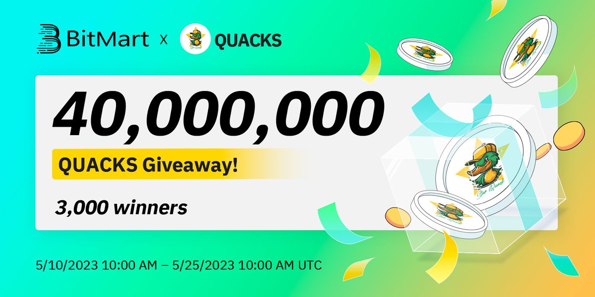 🌟BitMart X  QUACKS Listing Airdrop

1⃣Follow <a href="/BitMartResearch/">BitMart Research｜$BMX HODLer</a> &amp; <a href="/BitMartExchange/">BitMart</a> &amp; @starquackcrypto 

2⃣Join t.me/BitMartExchang… &amp; t.me/starquackchann…

3⃣RT &amp; Tag 3 frds 

4⃣Fill forms.gle/nSNMyvVb3xPVso…

🎁3,000 winners / 40,000,000 QUACKS
