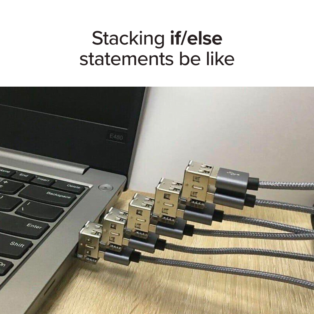 Appinventiv's tweet photo. When it comes to #stacking๐จโ๐ป
it's all about the 'if's and 'else's -
but let's #hope there's no 'elseif' in there!
#Things could get real #messy ๐ต
#technology #Stacks #StackerFeedbacks #fun #Stackmeme https://t.co/s99cZbRcaW