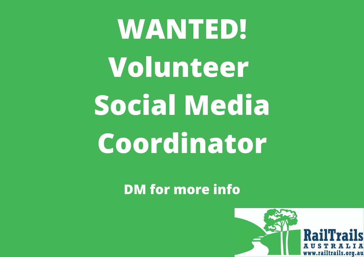 Do you love Australia's beautiful Rail Trails and would like to promote them to the world?

Rail Trails Australia is a volunteer organisation and needs someone to coordinate our social media.

#railtrailsaustralia #volunteer #railtrails #railtrail #socialmedia