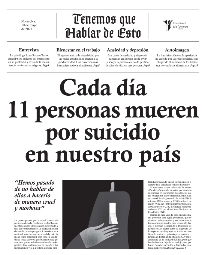 cop_psicologia's tweet photo. Hoy, en el suplemento de @20m hablamos de salud mental, de autoimagen, de ansiedad y depresión, de bienestar en el trabajo y de la importancia de ponerse en manos de profesionales colegiados. #Tenemosquehablardeesto https://t.co/WQazG2TWSv