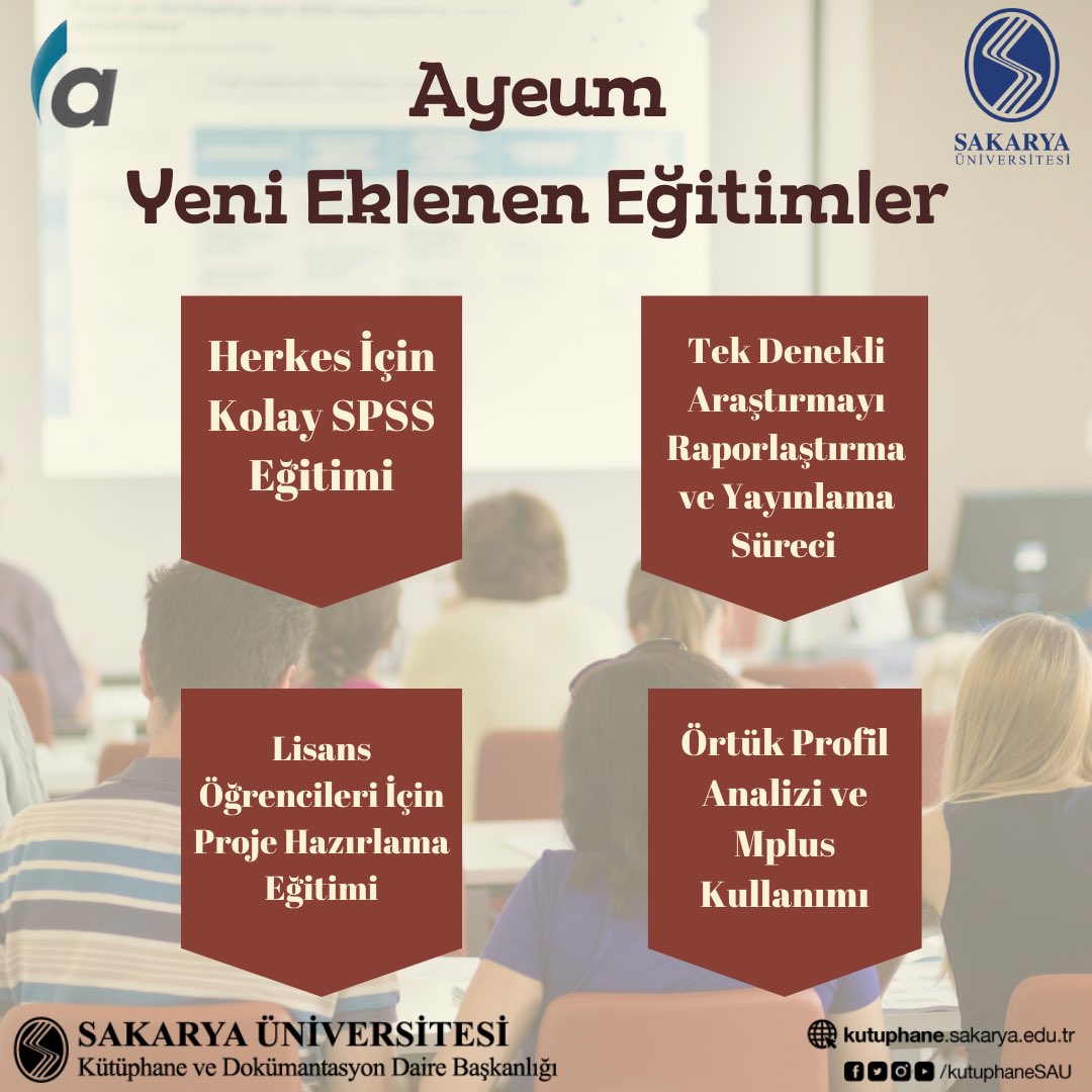 AYEUM’a yeni eklenen eğitimler…
AYEUM’a henüz kayıt olmayanlar web sayfamızda e-kaynaklar altında #ayeum sayfasını ziyaret edebilirsiniz.

#sakaryaüniversitesi 
#saü 
#onlineeducation 
#university 
#sakaryauniversitesikutuphanesi