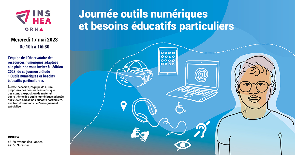 #LaLettreINSHEA n°1️⃣3️⃣3️⃣
➡️ inshea.fr/fr/content/la-…
À la une | L’Observatoire des ressources numériques adaptées de l'INSHEA a le plaisir de vous inviter à sa journée d’étude « Outils numériques et besoins éducatifs particuliers » le mercredi 17 mai 2023.