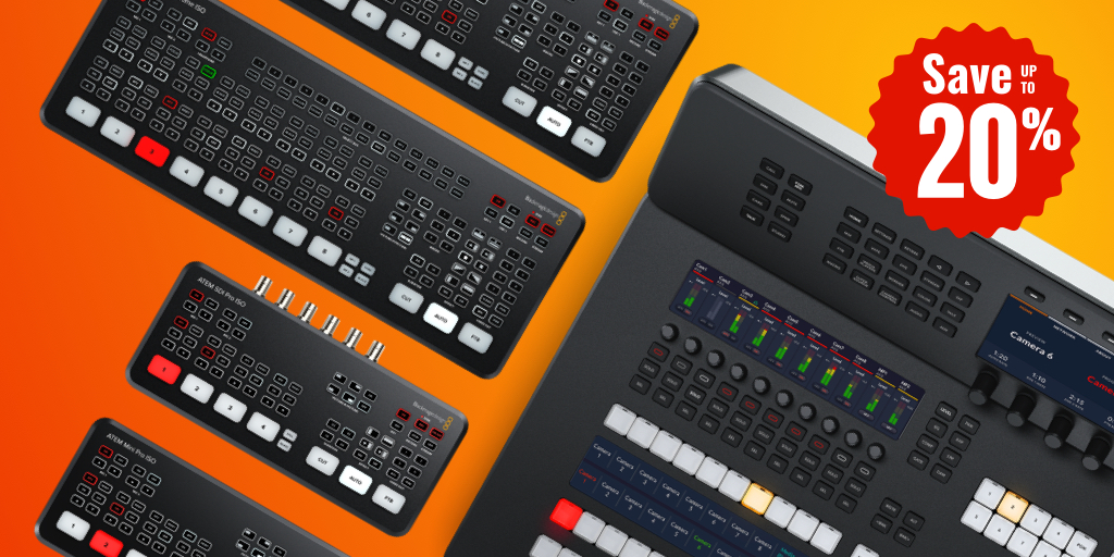 Blackmagic_News's tweet photo. Save up to 20% off all ATEM ISO switchers! Now it’s even more affordable to edit your live production. ATEM ISO switchers record all video inputs and save your live switching as a DaVinci Resolve project file. Special price is for a limited time only! https://t.co/rnDvsqxJtD