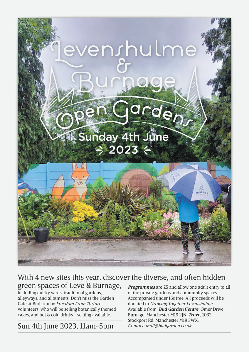 Open Gardens' programmes on sale from today - get yours at <a href="/trovefoods/">T R O V E</a> on Stockport Rd (+ treat yourself to something delicious!) and Bud. 

All proceeds will be donated to Growing Together Levenshulme.