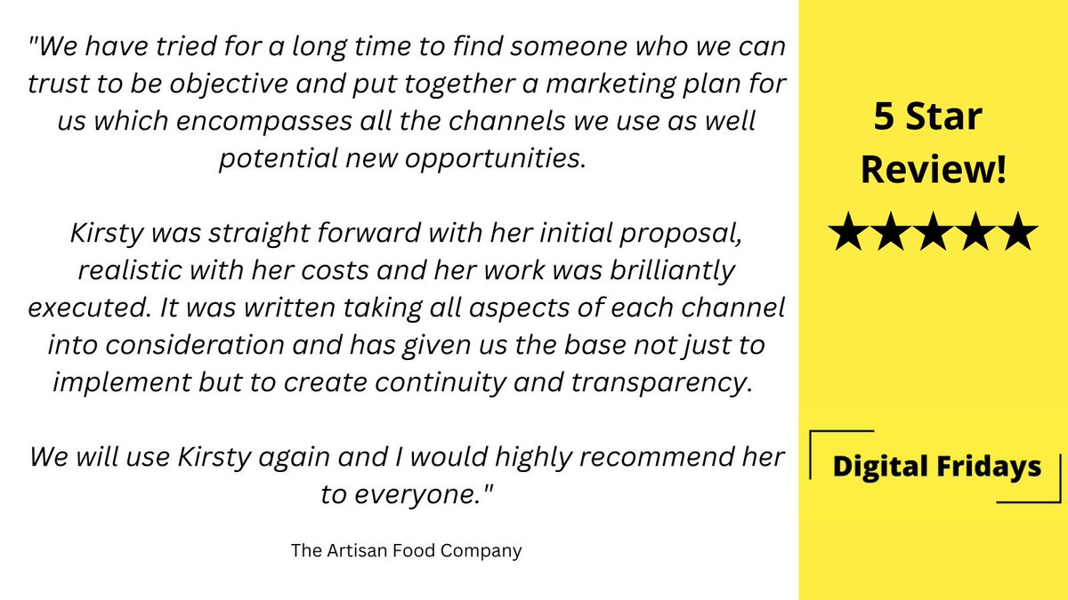 digital_fridays's tweet photo. Another great review!

Really enjoy working with this eCommerce business to help create and deliver their marketing strategy, provide direction and a joined up approach across their digital channels.
If you need help with your marketing then get in touch today.

#DigitalMarketing https://t.co/dDrHM6smdx