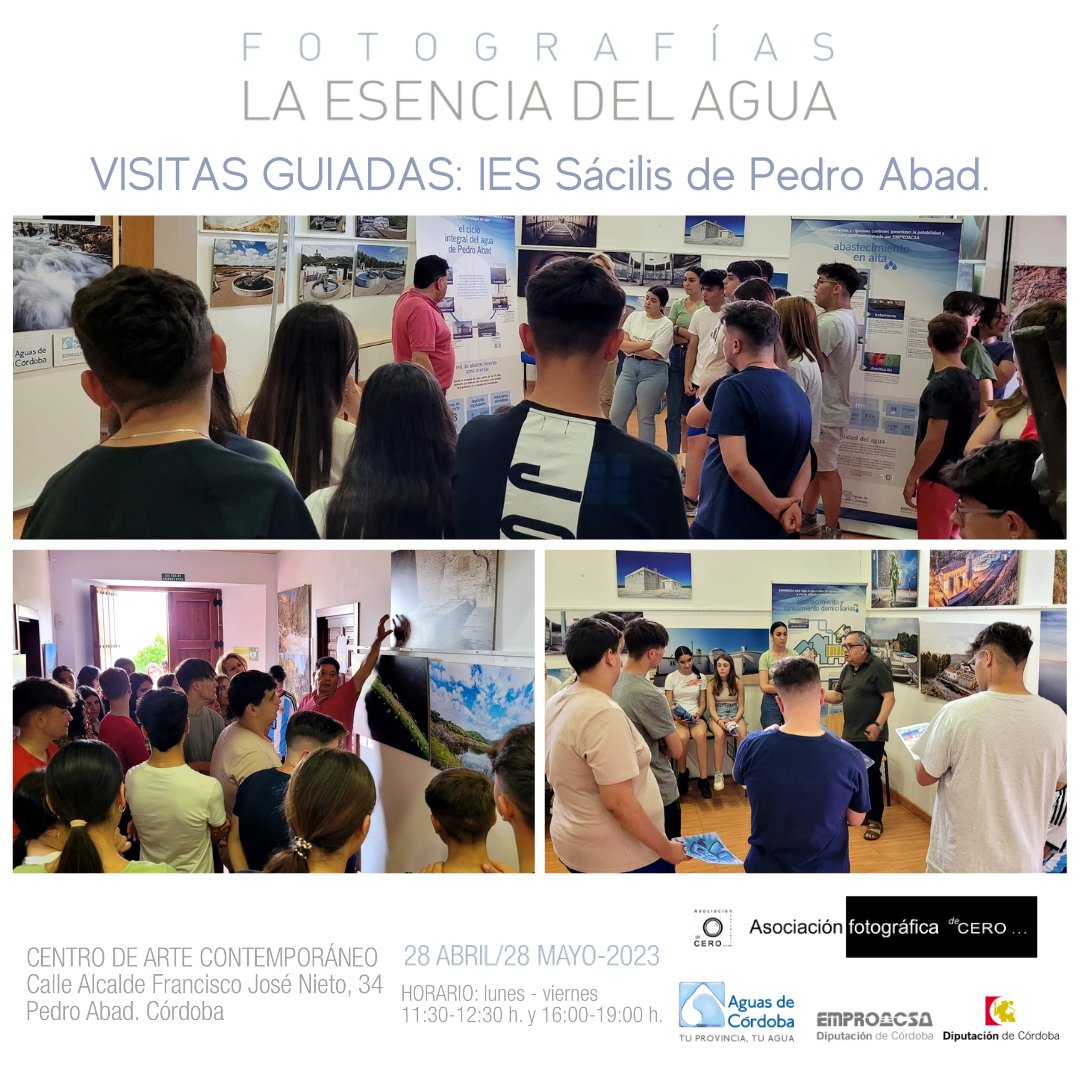 aguasdecordoba's tweet photo. #VisitasGuiadas
El alumnado de 2 y 4 de ESO del @iessacilis, visitó ayer la #exposición de #fotografías 'LA ESENCIA DEL AGUA', instalada en el Centro de Arte Contemporáneo de #PedroAbad.
#AyuntamientoPedroAbad @dipucordoba @aguasdecordoba #deCERO https://t.co/LrDcBun1kD