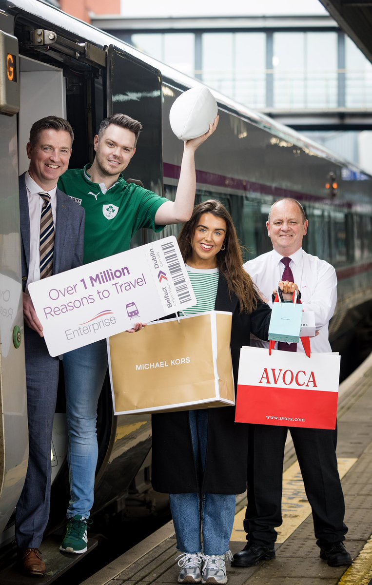 AmandaFBelfast's tweet photo. The Enterprise🚆train service is marking over 1 million passenger journeys made on the cross-border service between #Belfast and #Dublin in 2022/23 - which @Translink_NI says is the highest level in 20 years. https://t.co/kepKF8fHX8