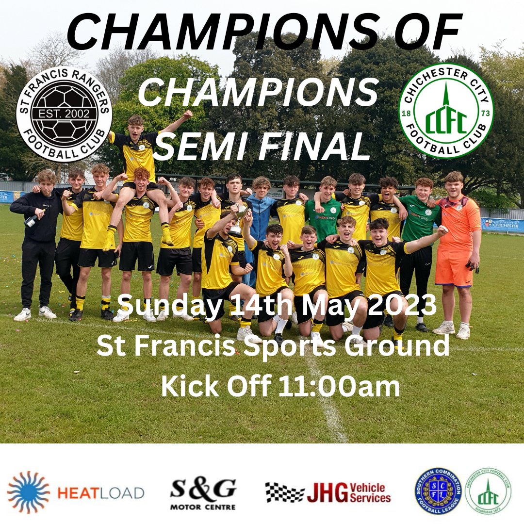 🔜 NEXT UP. 

This Sunday, our U18s travel to St Francis Sports Ground as they face @StFrancisRanger black in the Champions of Champions Semi Final.
 
Winners of the U18s West Division vs Winners of the U18s Central.

#UpTheChi 🟢⚪️