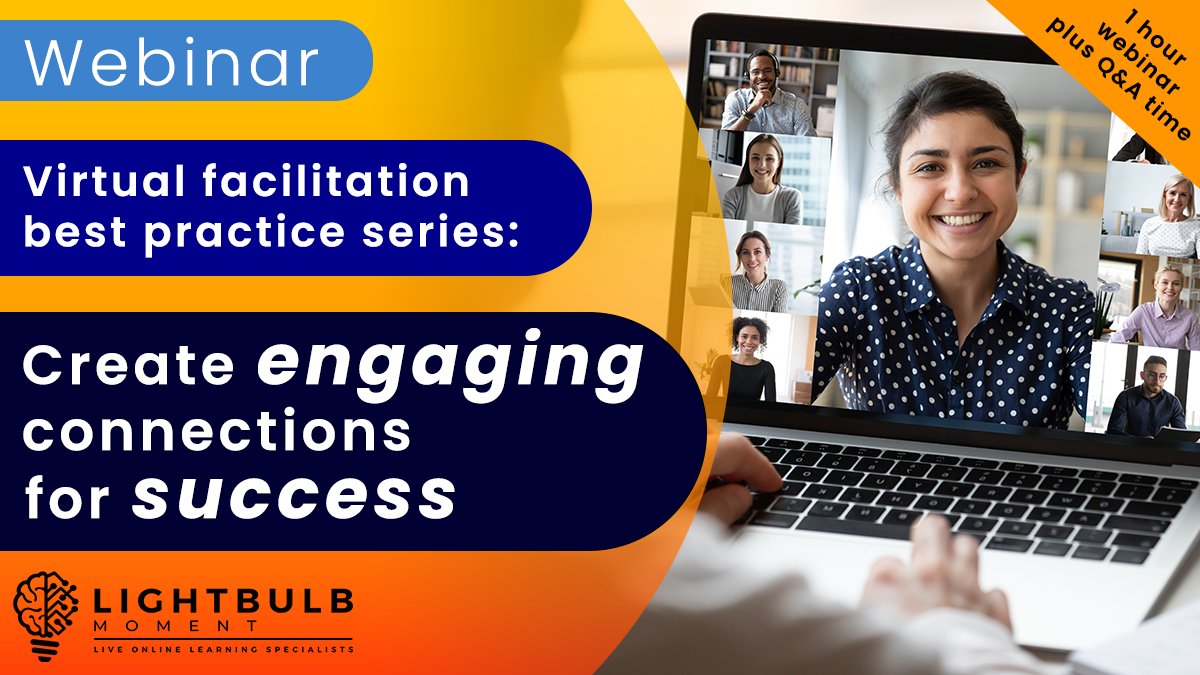 In this 60-minute highly interactive webinar we will discuss: 

1. What makes a safe live online learning environment
2. True engagement for session success
3. How to ensure we connect with real people

Register here - lightbulbmoment.ac-page.com/create-engagin…

#VILT #VirtualClassrooms