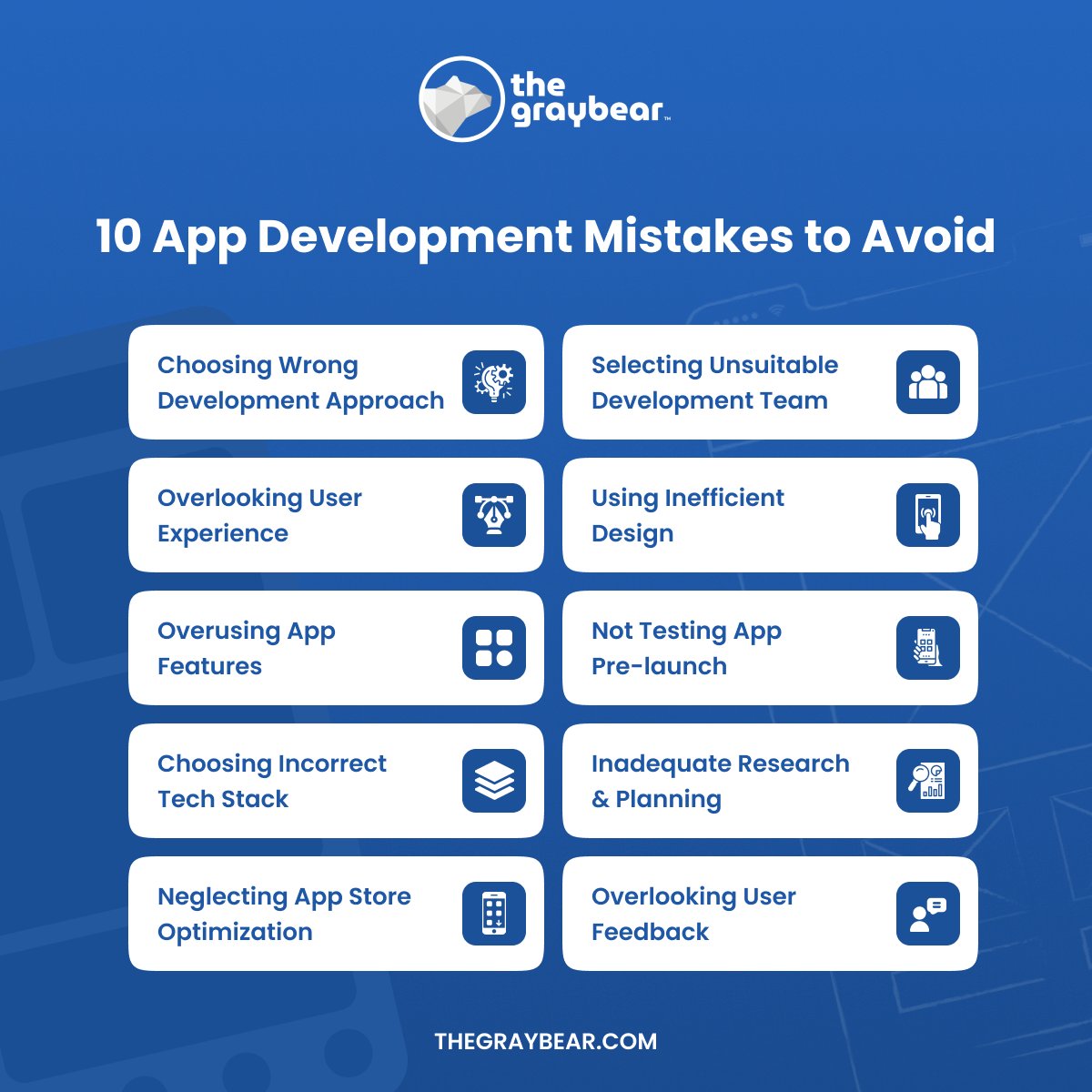 TheGrayBear_'s tweet photo. Here are ten common mistakes you should avoid when developing a mobile application.

Connect with us today to start your project with an experienced and skilled app development team.

https://t.co/oI3Weod2qF

#app #application #development #mobileapp #appdevelopment #mobileapps https://t.co/ZJ37fynYCZ