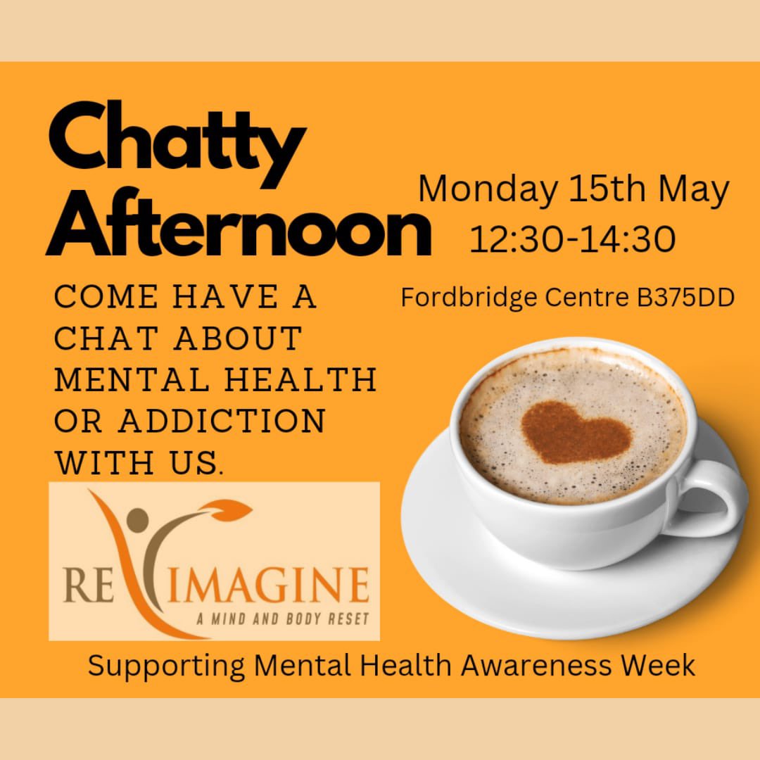 Next week is Mental Health Awareness Week. We’re holding a chatty afternoon which consists of a quiz about mental health and coffee and biscuits. All are welcome.
#MentalHealthAwarenessWeek 
#letsgettalking 
#MentalHealthMatters 
#promotenorthsolihull